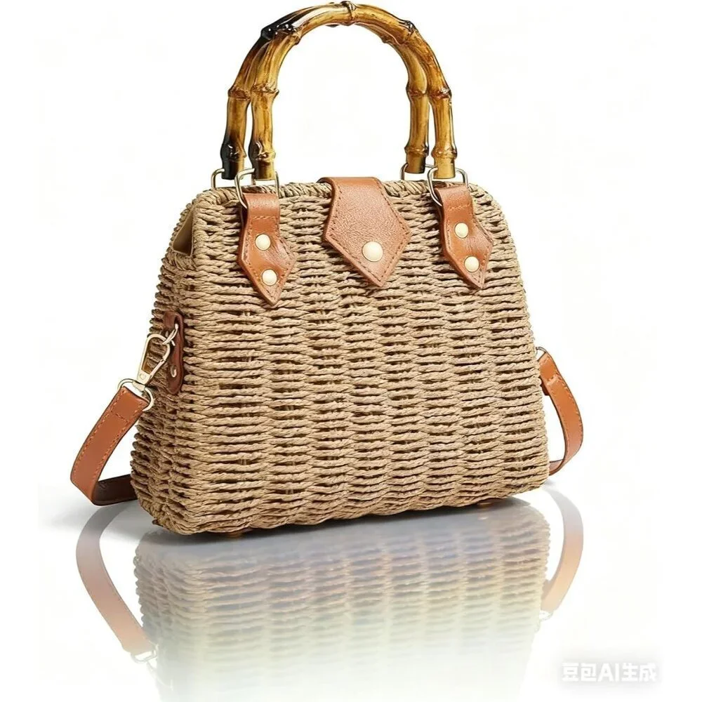 Woven Straw Crossbody Bag Women Summer Boho Beach Casual Handbag